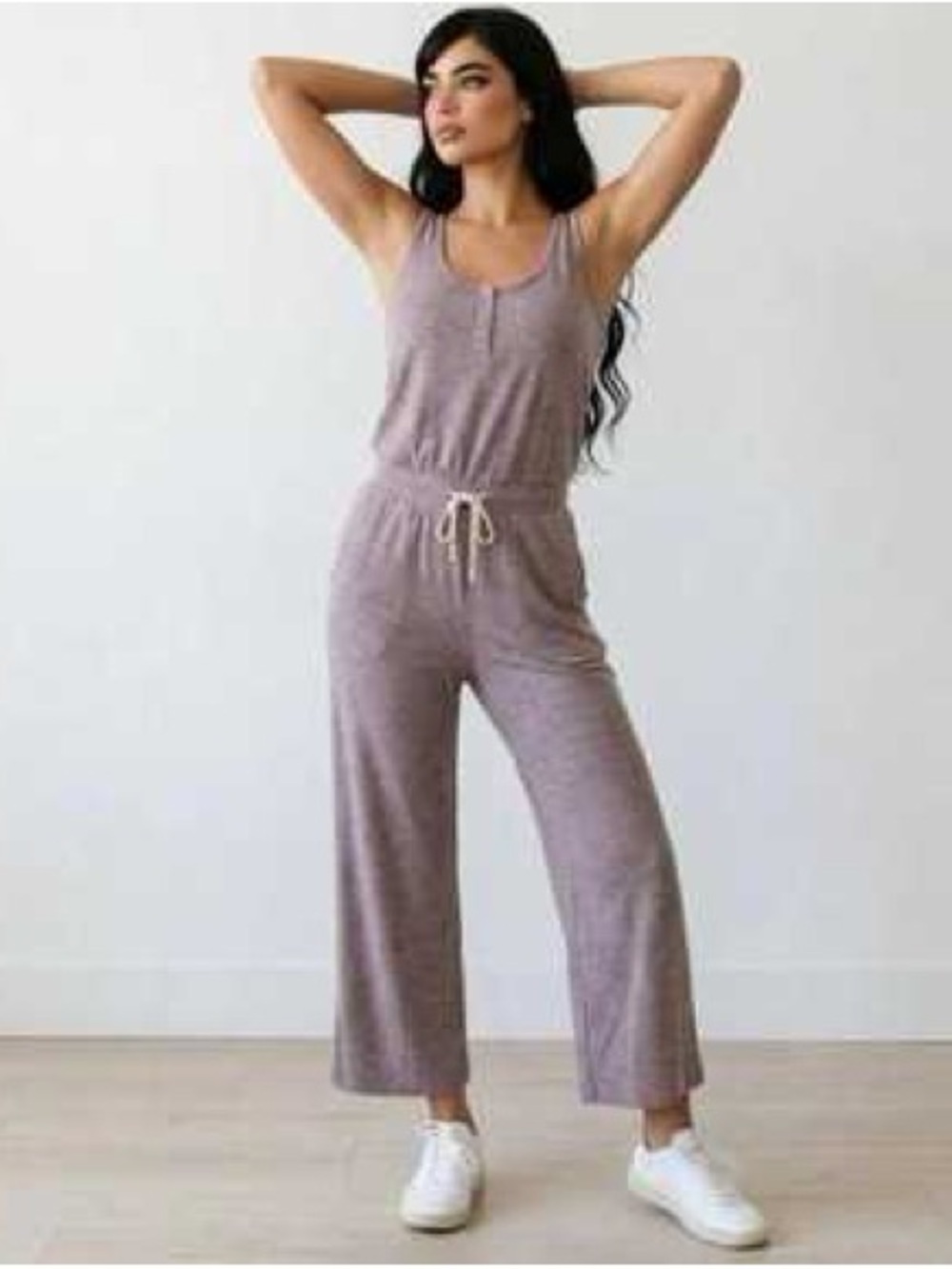 Vuori Falls Jumpsuit S Suede Heather Wide Leg Henley Tank One Piece Romper Sz M